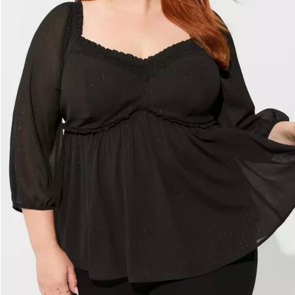 Babydoll Crinkle Chiffon Blouson Sleeve Top